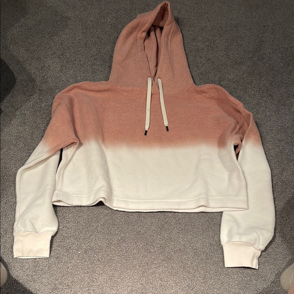 FEAT Blanketblend Orange and Cream Long Sleeve Cropped Hoodie Sweatshirt